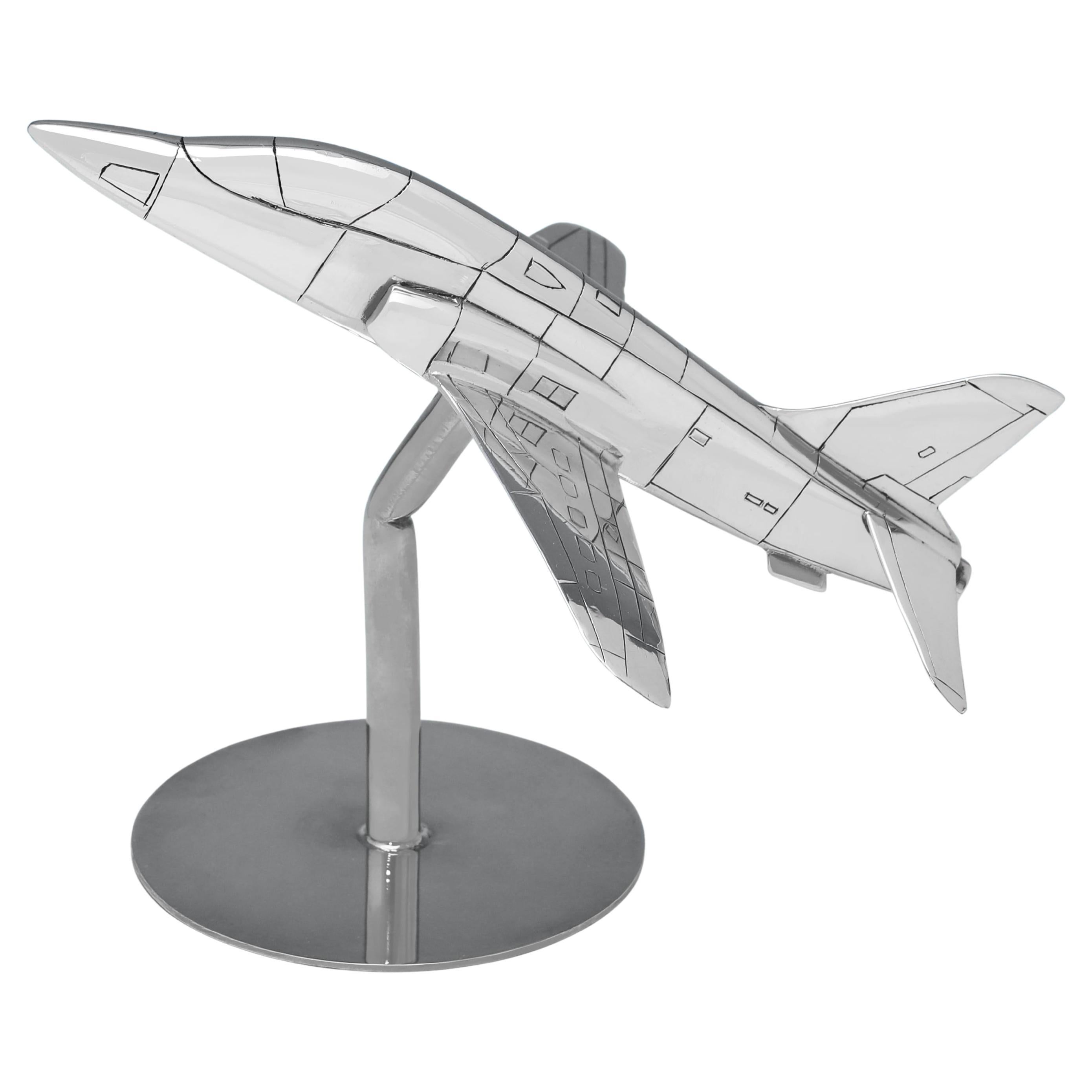 Sterling silver model of a fighter jet made in 1990 by Hugh Crawshaw