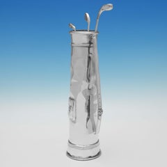 Art Deco Sterling Silver Model of a Golf Bag & 3 Golf Clubs - Golf Trophy 1926