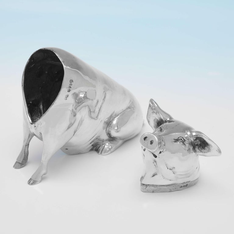 Rare Edwardian Antique Sterling Silver Pig Model, Berthold Muller Chester, 1903 In Good Condition For Sale In London, London