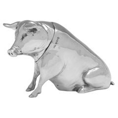 Rare Edwardian Antique Sterling Silver Pig Model, Berthold Muller Chester, 1903