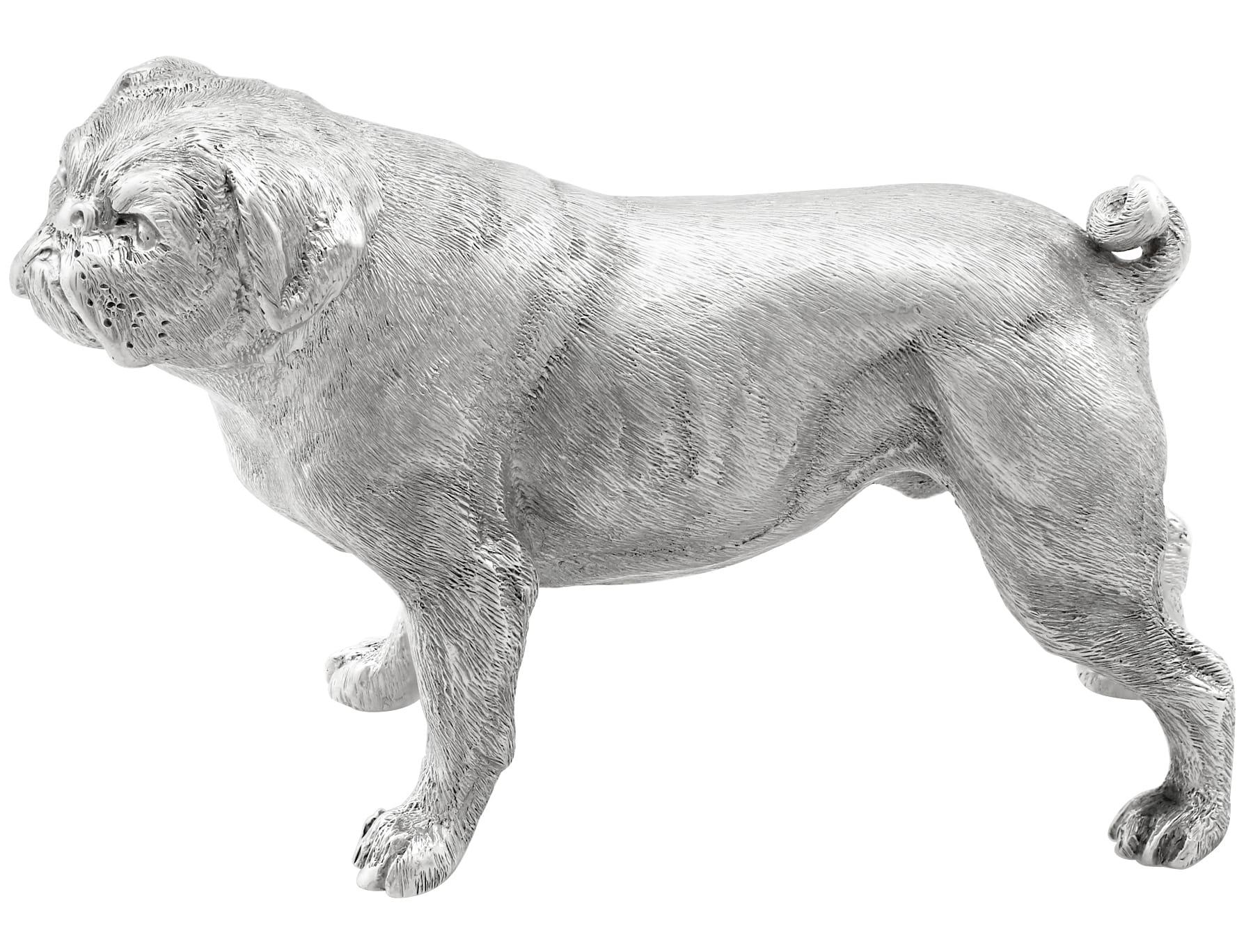 An exceptional, fine and impressive contemporary cast English sterling silver model of a pug; part of our animal related silverware collection.

This exceptional contemporary cast sterling silver ornament has been realistically modelled in the