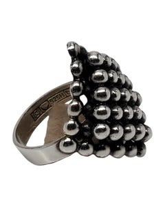 Bague moderniste en argent sterling avec motif en dôme et perles, taille 5,25 #24837