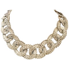 Sterling Silver Modernist Brutalist Style "Eternity" Chain Link Choker Necklace