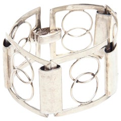 Bracelet manchette moderniste italien à maillons géométriques en argent sterling
