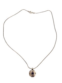 Sterling Silver Modernist Glass Disc Pendant Necklace #24834
