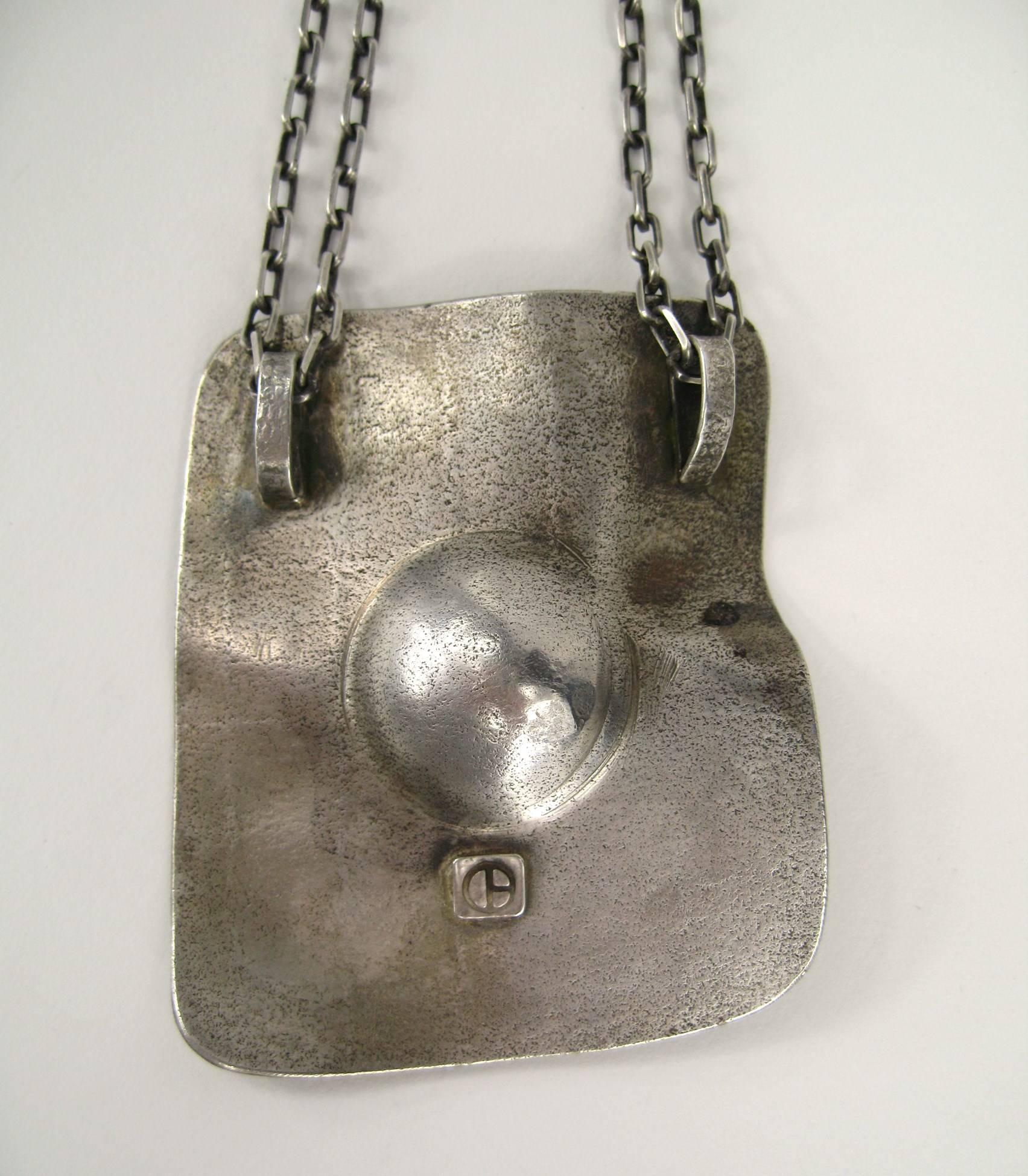 Sterling Silver Modernist Necklace Gold Wash Handmade Pendant  In Good Condition For Sale In Wallkill, NY