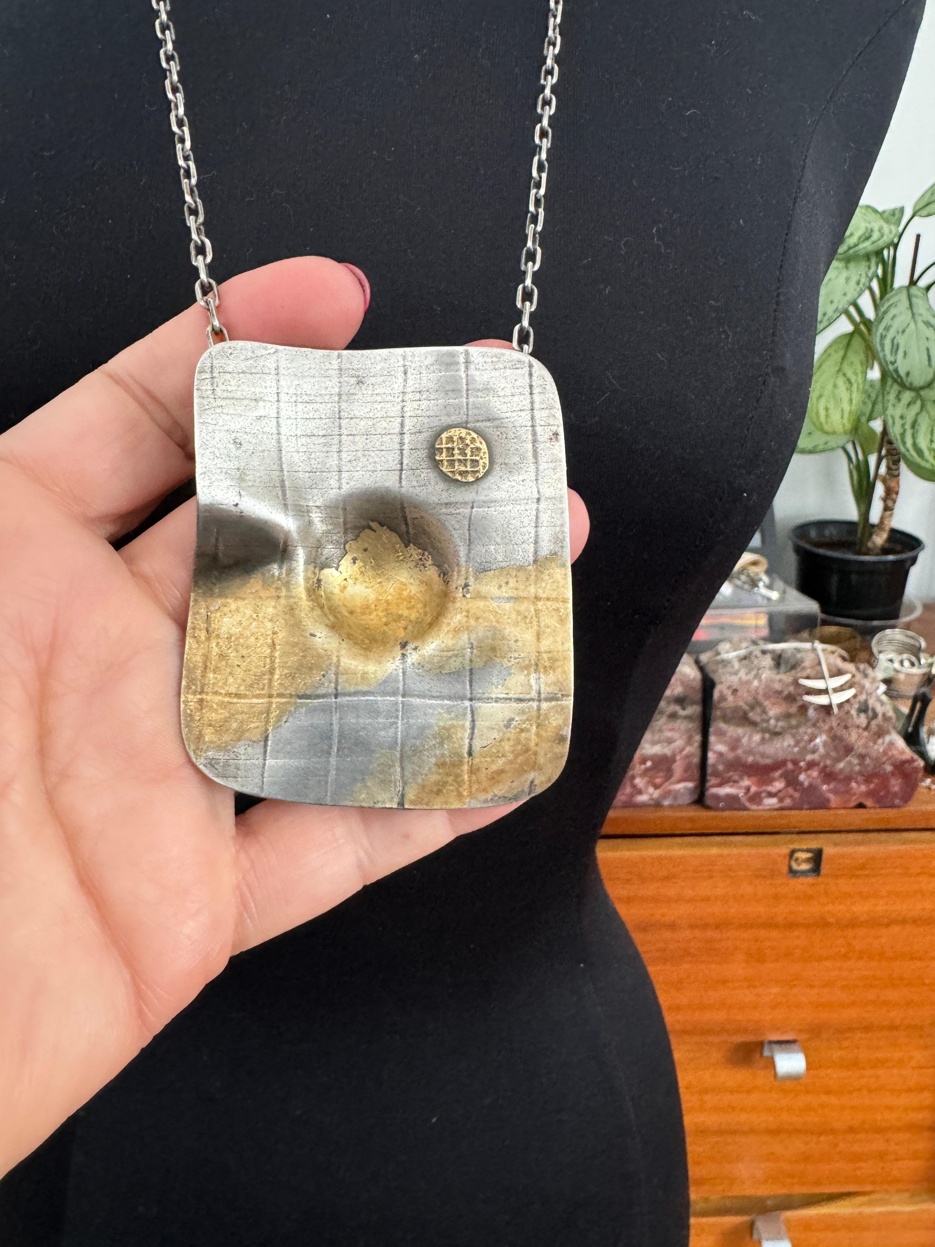 Sterling Silver Modernist Necklace Gold Wash Handmade Pendant For Sale ...