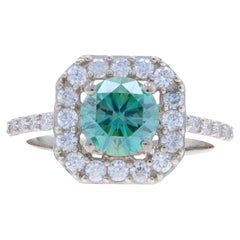 Sterling Silver Moissanite Halo Ring - 925 Round Brilliant