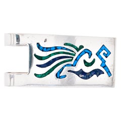 Vintage Sterling Silver Money Clip with Turquoise Inlay