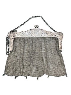 Sterling Silver Mono "MPM" Victorian Chain Mesh Purse with Silver Beads