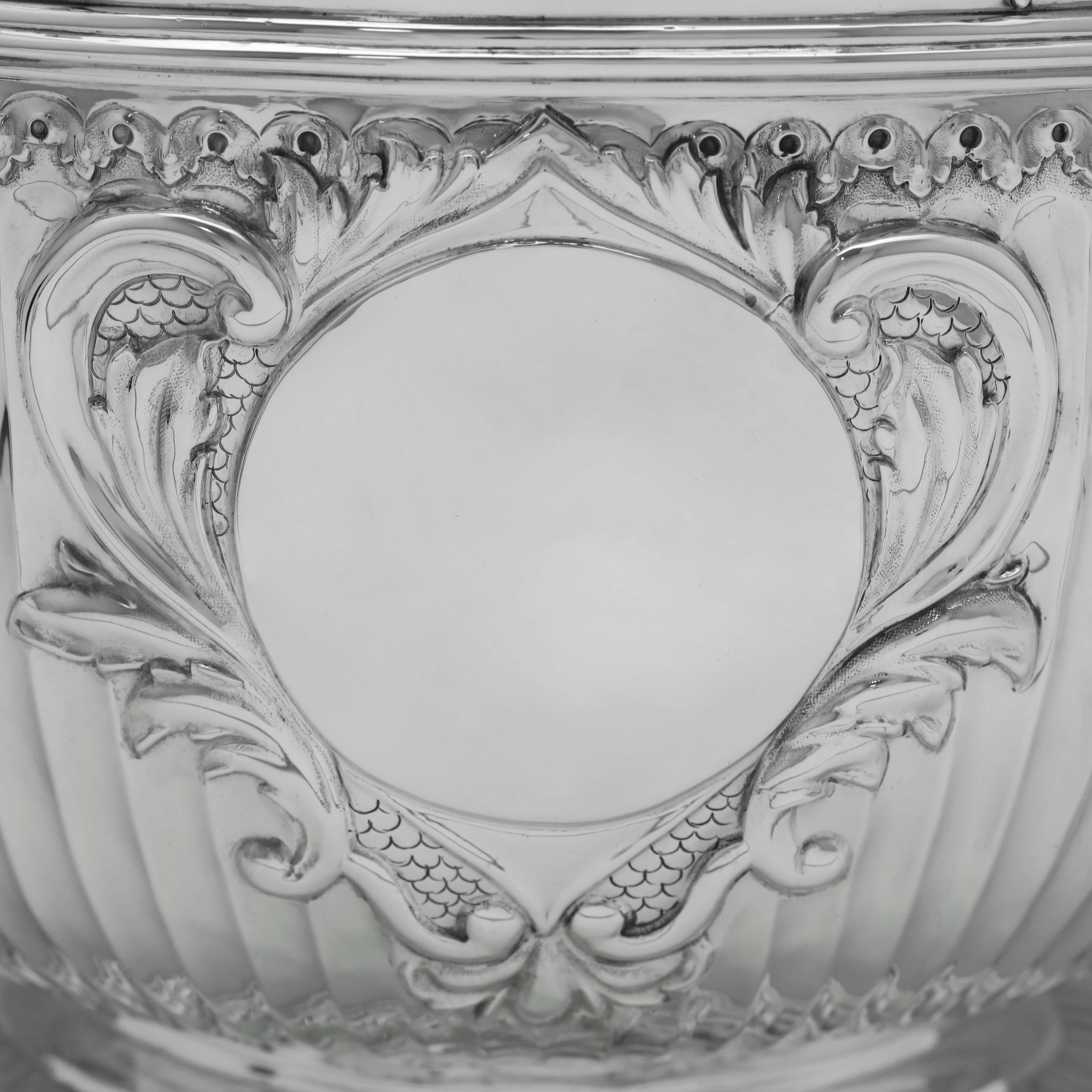 Edwardian Antique Sterling Silver Monteith Bowl by Carringtons, London, 1904 1