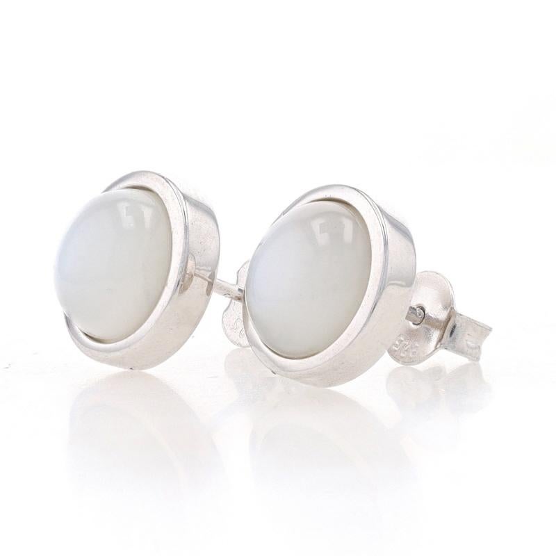 Sterling Silver Moonstone Stud Earrings - 925 Round Cabochon Pierced In New Condition For Sale In Greensboro, NC