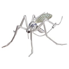Sterling Silver Mosquito Brooch with Garnets and Plique-à-Jour Wings