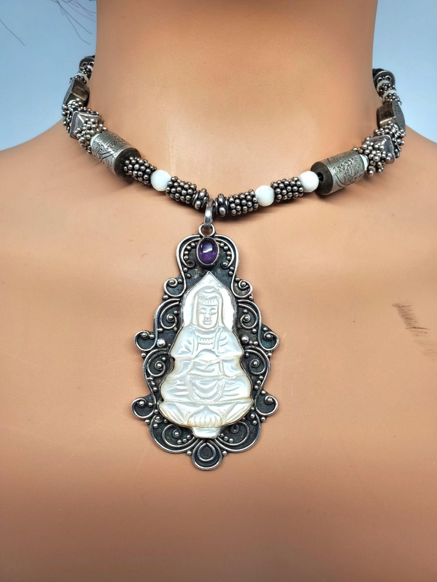 Collana con ciondolo Buddha in argento Sterling Madreperla #21331 in vendita 3