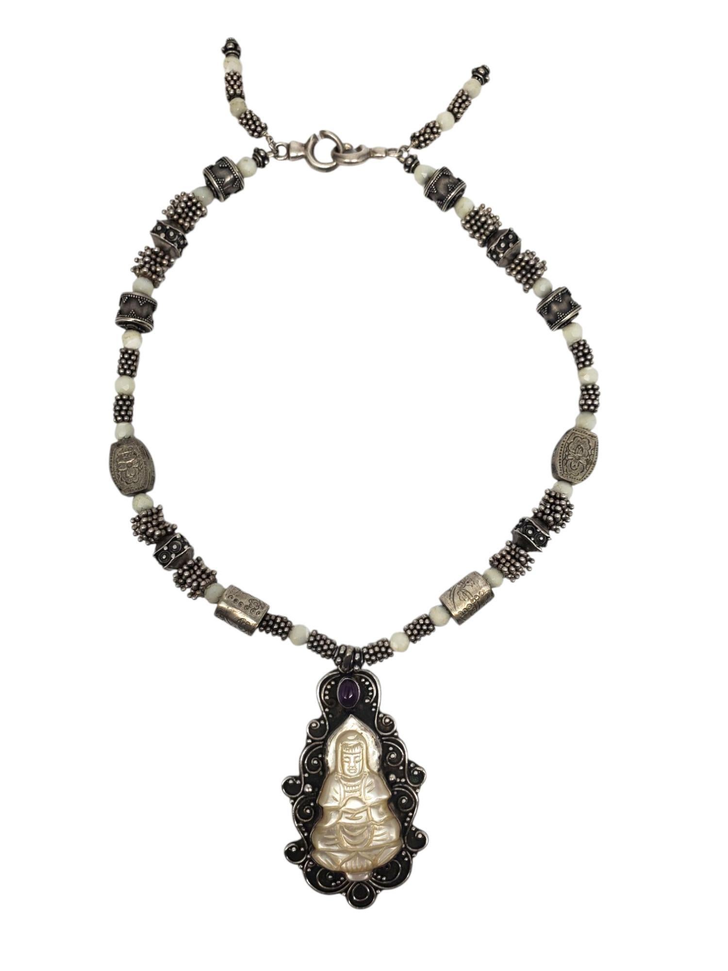 Sterling Silver Mother of Pearl Buddha Pendant Necklace #21331