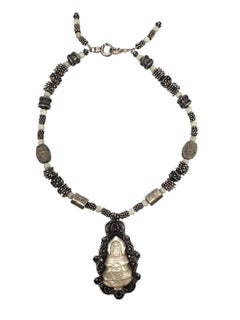 Sterling Silver Mother of Pearl Buddha Pendant Necklace #21331