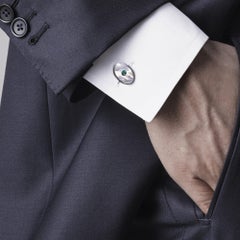 Boutons de manchette ovales en argent sterling avec nacre et émeraude