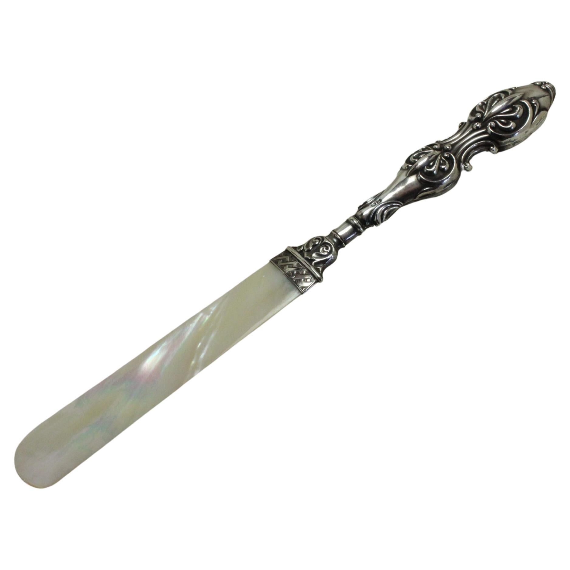 Sterling Silver & Mother-of-pearl Paper Knife Birmingham 1907 For Sale