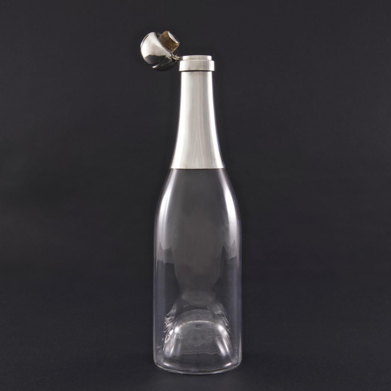 British Sterling Silver Mounted Champagne Bottle Decanter, Hallmarked 1893