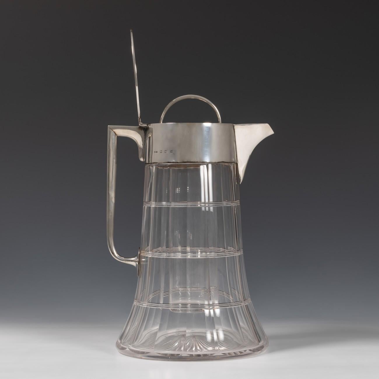 Sterling Silver Mounted Cut Glass Lemonade Jug, Hallmarked 1904 In Good Condition In London, GB