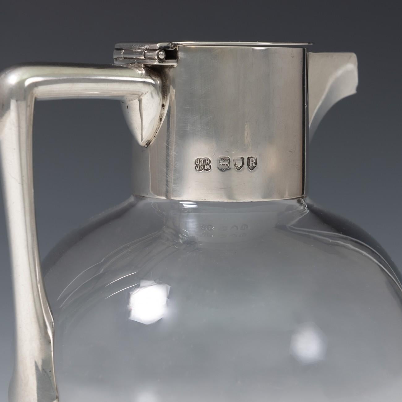 Sterling Silver Mounted Glass Claret Jug, Hallmarked London 1892 2