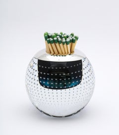 Sterling Silver-Mounted Hand Blown Controlled Bubbles Crystal Match Holder