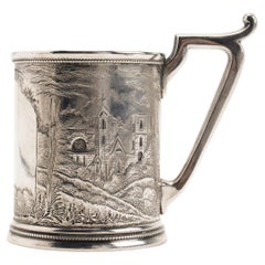 Sterling Silver Mug, Embossed, Depicting Monuments and Architecture, USA, 1890