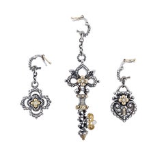 Sterling Silver Multi Charm Flower Key Lock Necklace