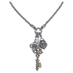 Sterling Silver Multi Charm Flower Key Lock Necklace