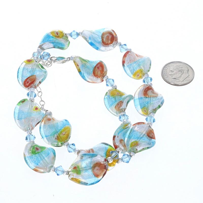 Women's Sterling Silver Multi-Color Glass Floral Twist Beaded Necklace - 925 Adjustable