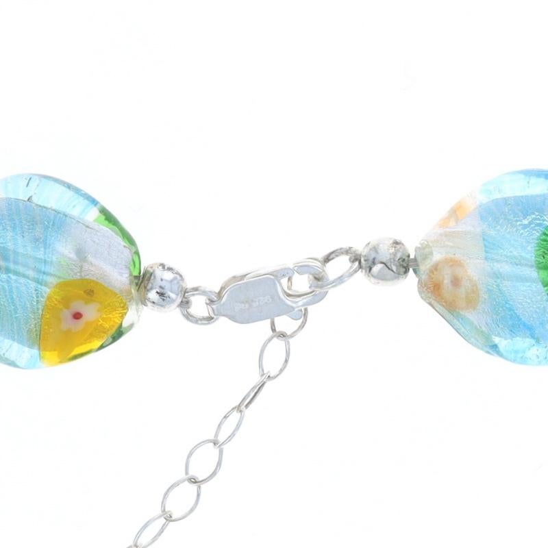 Sterling Silver Multi-Color Glass Floral Twist Beaded Necklace - 925 Adjustable 1