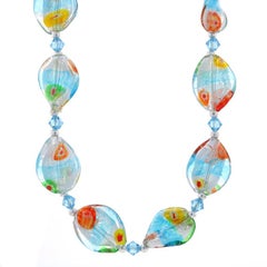 Sterling Silver Multi-Color Glass Floral Twist Beaded Necklace - 925 Adjustable