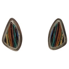 Pendientes de plata de ley con incrustación multicolor, de diseño, 21x33x6 mm
