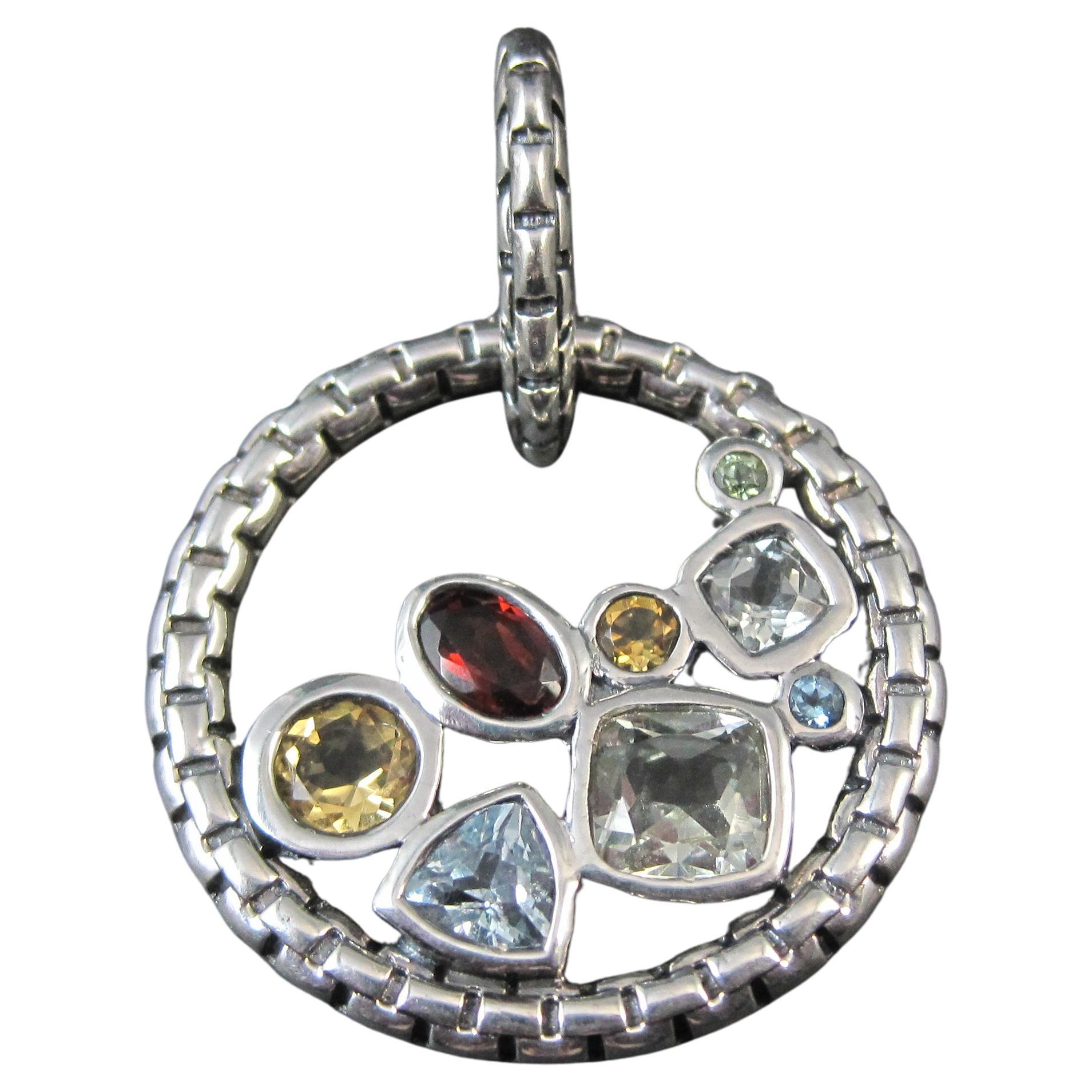 Pendentif à charnière en argent sterling avec plusieurs pierres précieuses