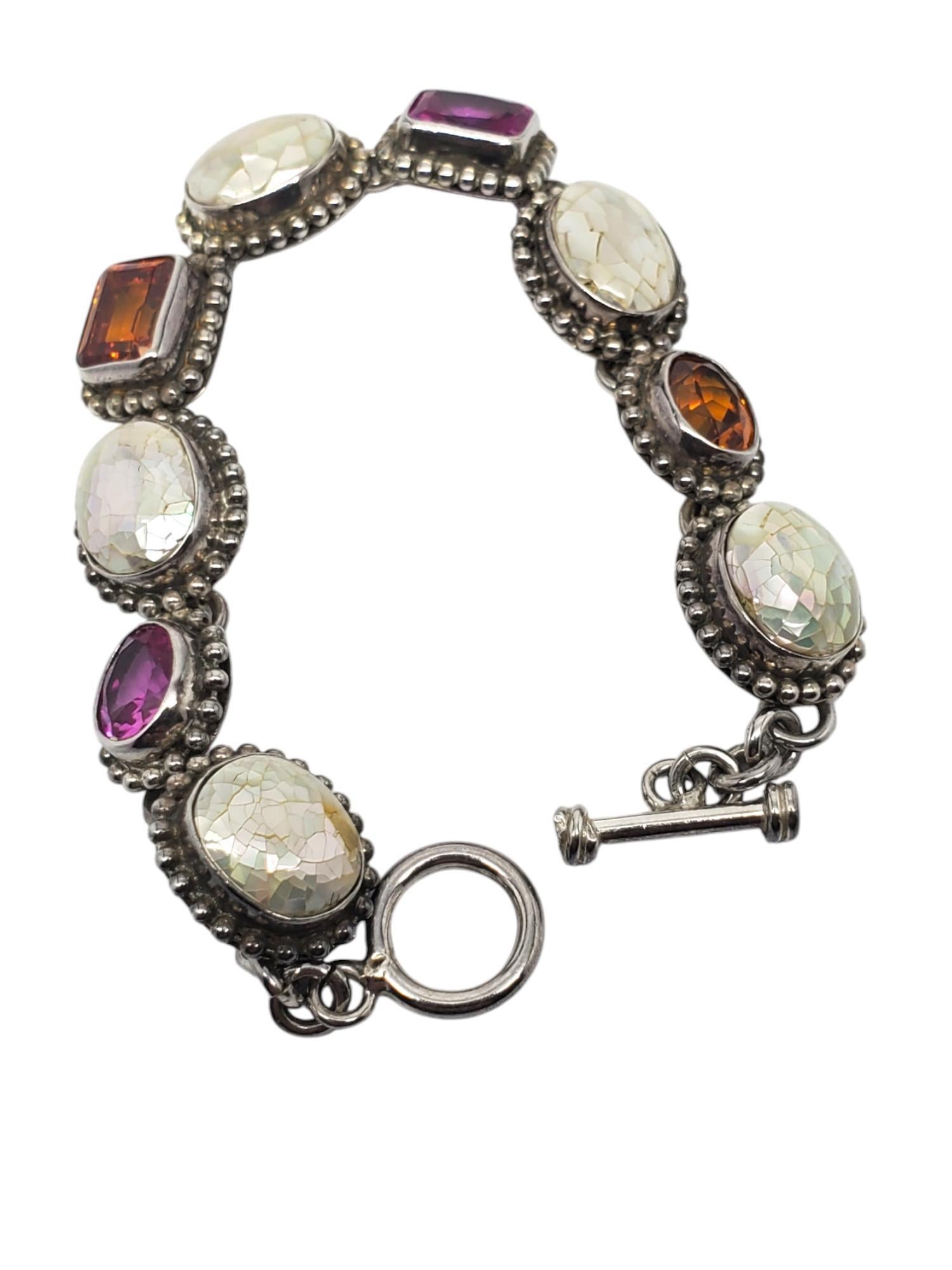 Taglio misto Bracciale A Link in argento 925 con più pietre preziose #20847 in vendita
