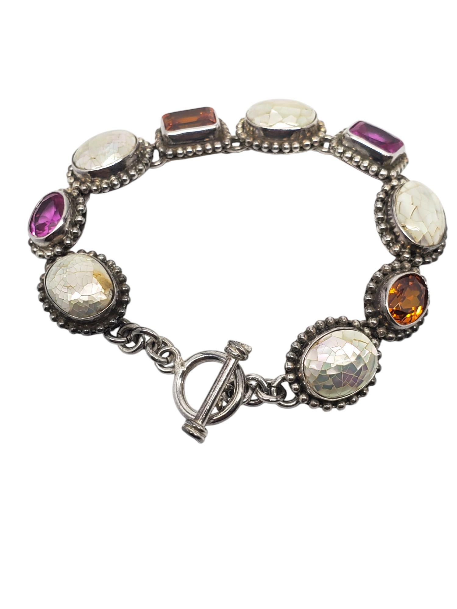 Bracciale A Link in argento 925 con più pietre preziose #20847 In condizioni buone in vendita a Washington Depot, CT