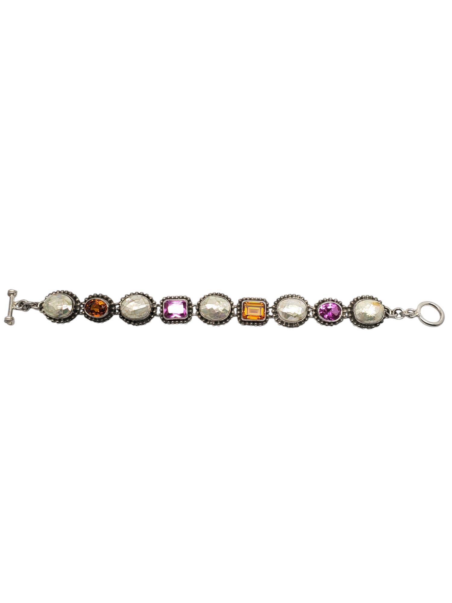 Sterling Silver Multi Gemstone Link Bracelet #20847