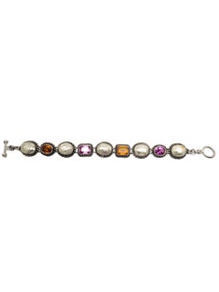 Sterling Silver Multi Gemstone Link Bracelet #20847