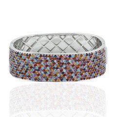 Sterling Silver Multi-Gemstone Pavé Wide Cuff