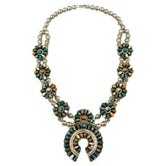 Sterling Silver Multi-stone Cluster Squash Blossom Necklace by Lorraine Waatsa