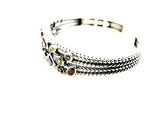 Sterling Silver Multi-Stone Hinged Cuff Bracelet