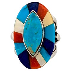 Sterling Silver Multi-Stone Inlay Ring by Robert Drozd, Coyote Canyon Inspired