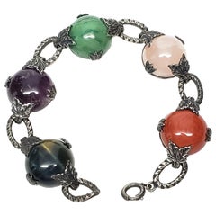 Sterling Silver Multi-Stone Link Bracelet