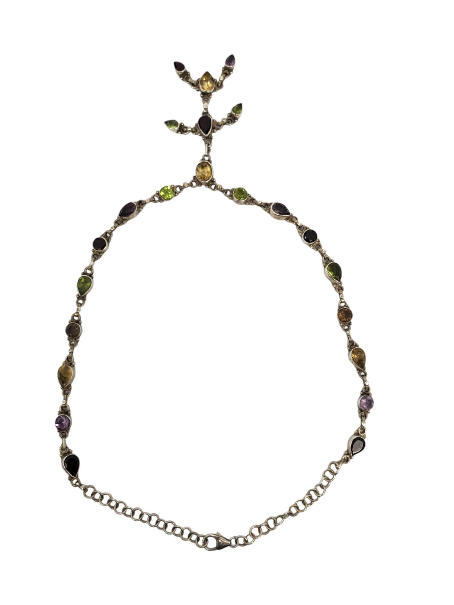 Collier pendentif en argent sterling avec gouttes d'eau et pierres multiples #21330 Bon état - En vente à Washington Depot, CT