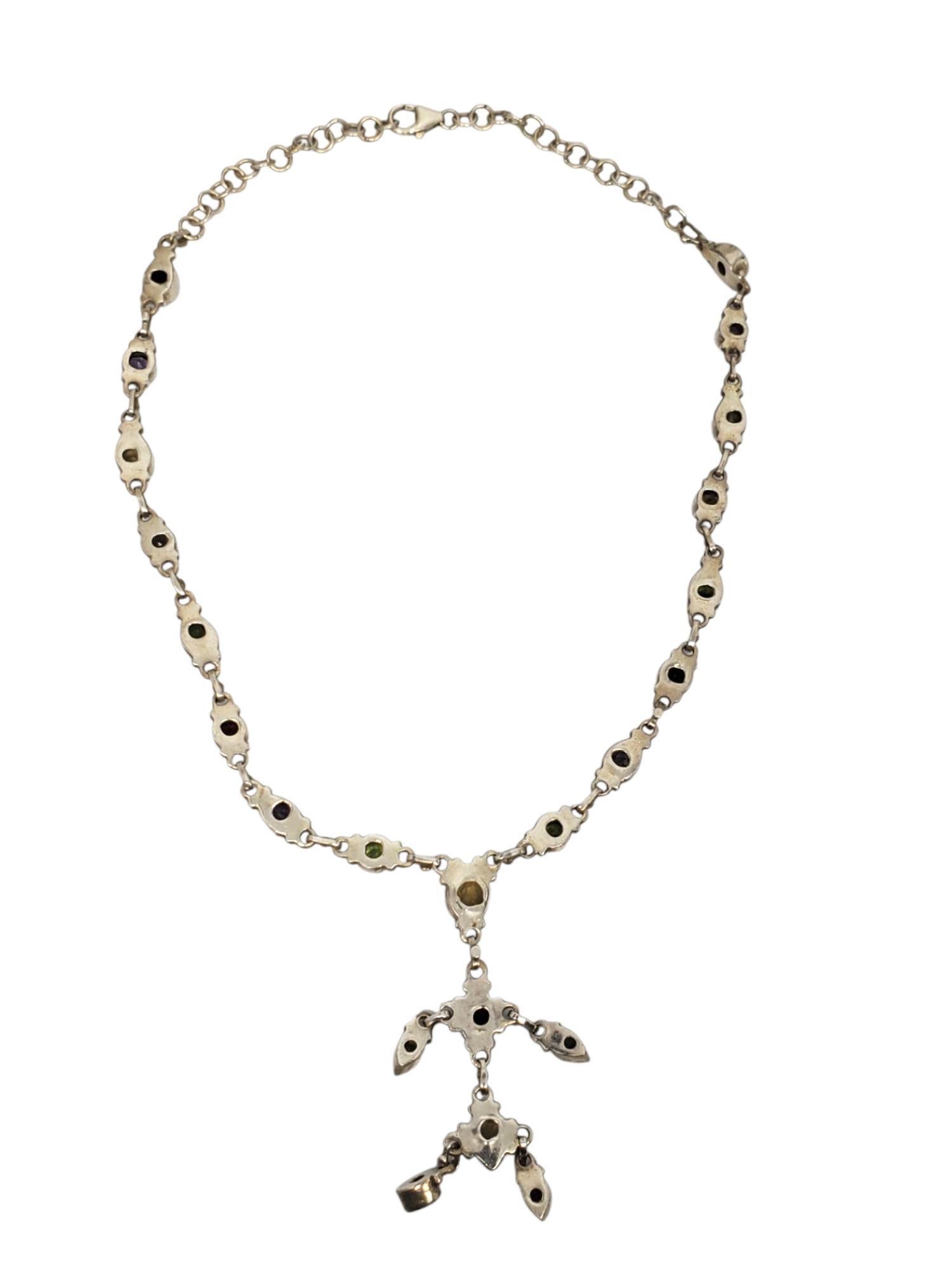 Collier pendentif en argent sterling avec gouttes d'eau et pierres multiples #21330 Pour femmes en vente