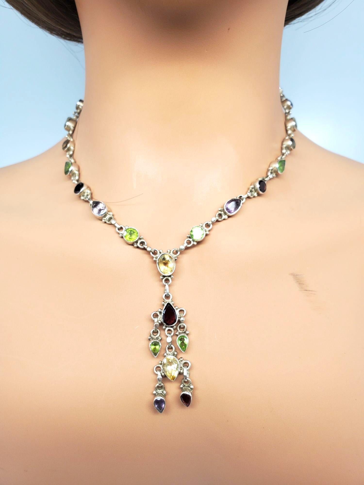 Collier pendentif en argent sterling avec gouttes d'eau et pierres multiples #21330 en vente 4
