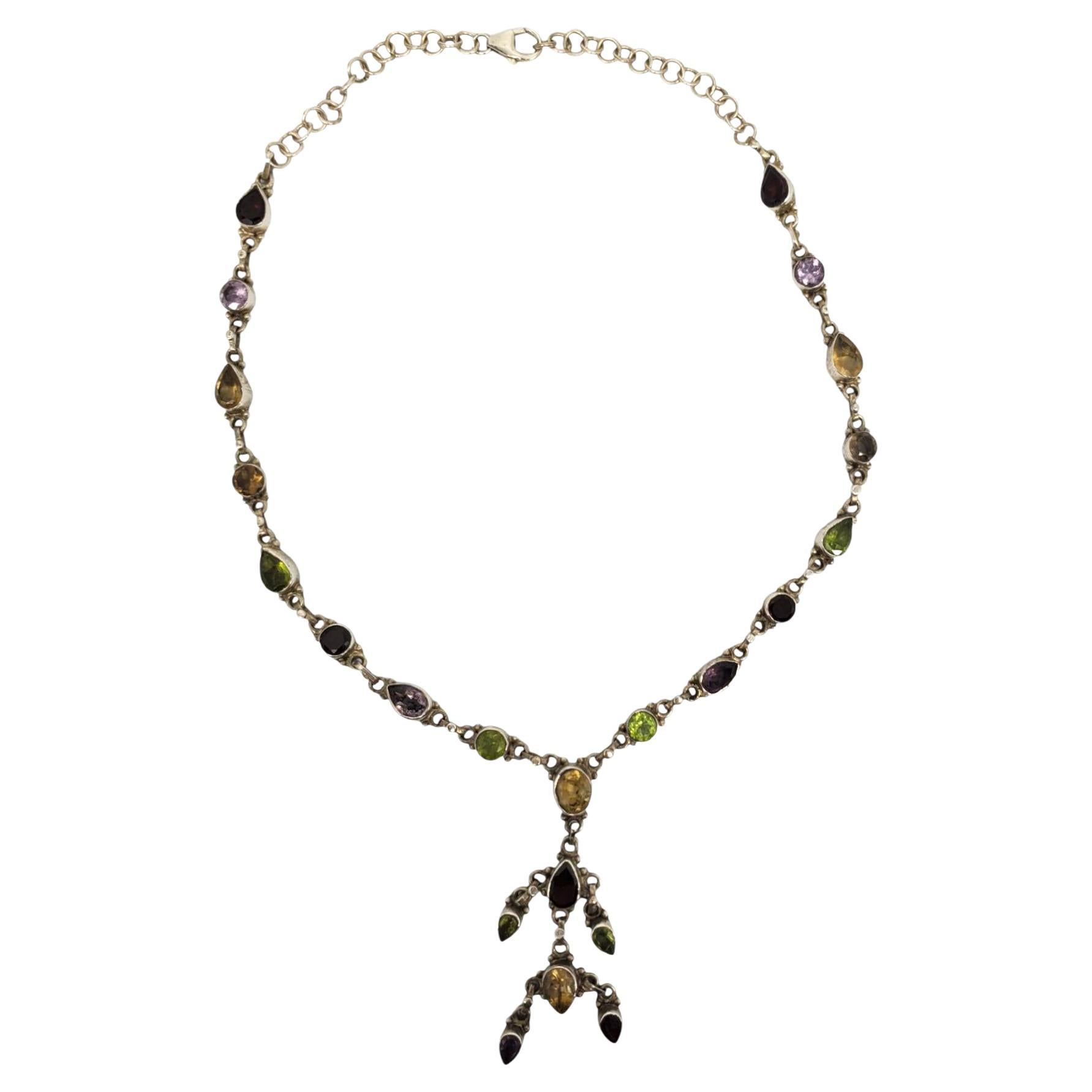 Collier pendentif en argent sterling avec gouttes d'eau et pierres multiples #21330 en vente