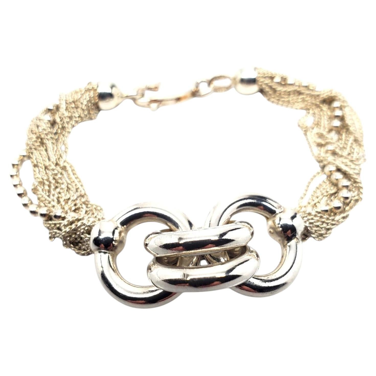 Sterling Silver Multi-Strand Interlocking Ring Chain Bracelet #24730 For Sale