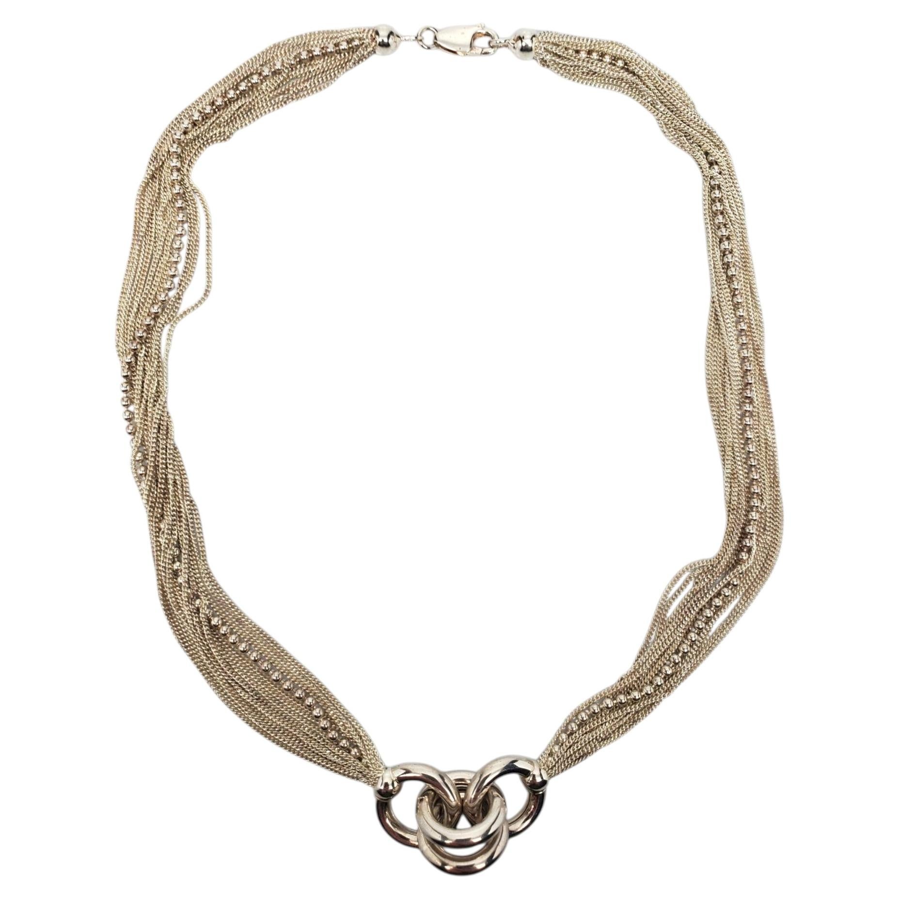 Sterling Silver Multi-Strand Interlocking Ring Chain Necklace #24729