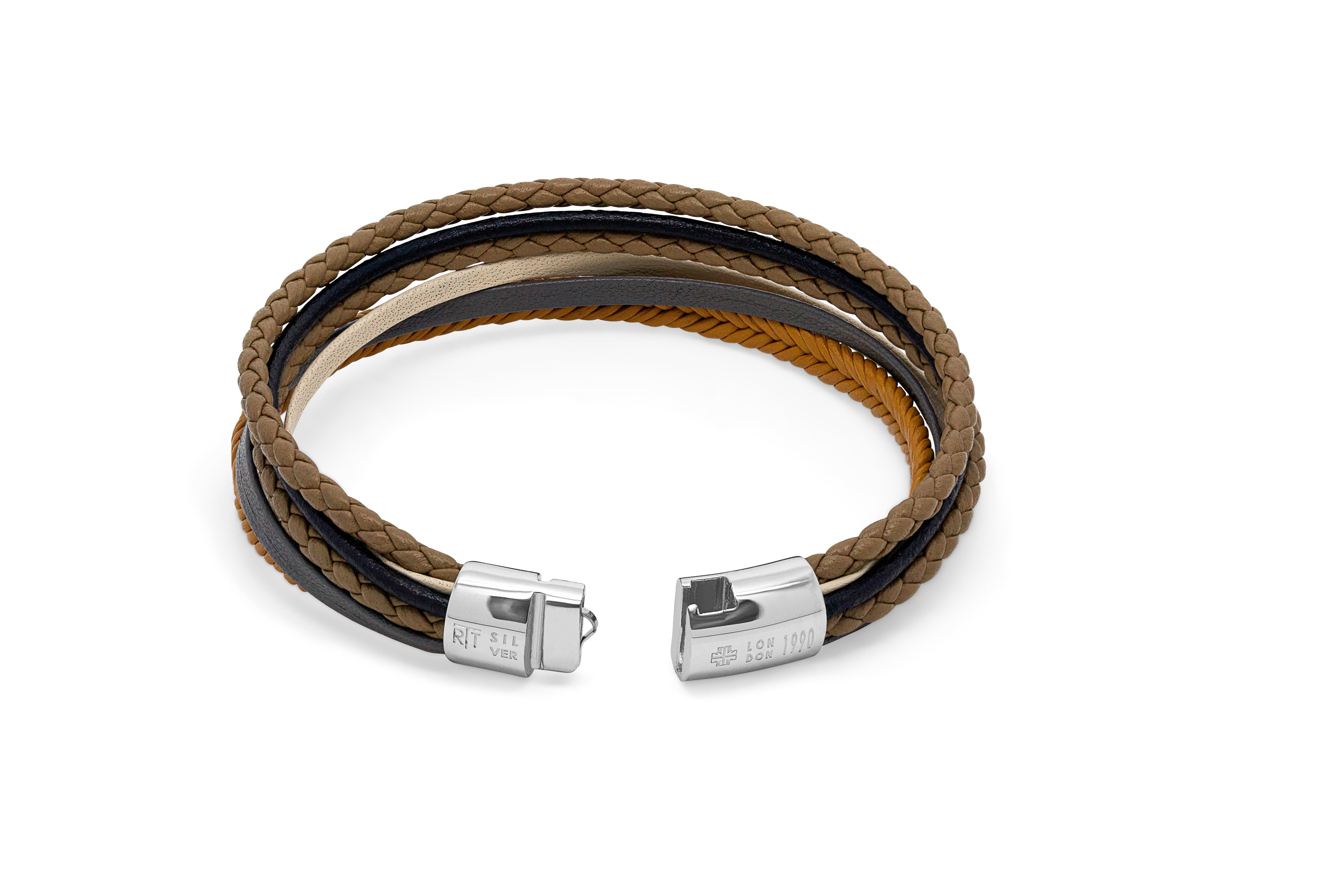 leather and sterling silver mens bracelets